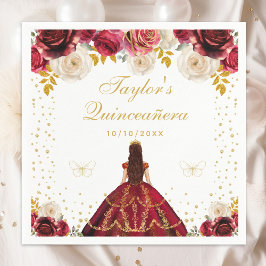 Red Blommigt Princess Quinceañera Pappersservett
