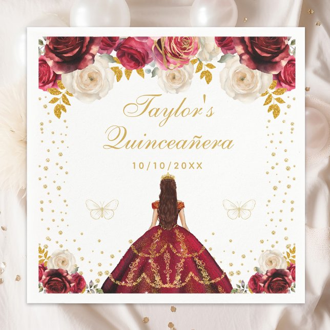 Red Blommigt Princess Quinceañera Pappersservett (Skapare uppladdad)