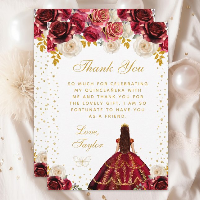 Red Blommigt Princess Quinceañera Tack Kort (Skapare uppladdad)