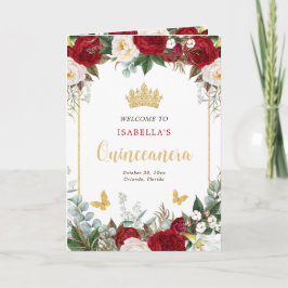 Red Blommigt Quinceanera Princess Padrinos Event Program