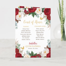 Red Blommigt Quinceanera Princess Padrinos Event Program