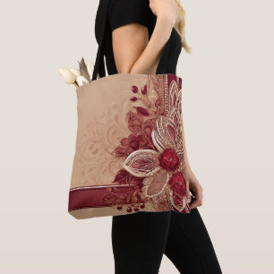 Red Blommigt Ribbon aI art Tygkasse