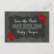 Red Blommigt Ro Burlap Wood Gothic Sparar datumet