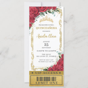 Red Blommigt Ro Quinceañera Sweet 16 VIP Biljett Inbjudningar