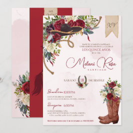 Red Blommigt Rustic Charro Spain Quinceanera Inbjudningar