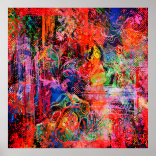 Red Blommigt Struktur Poster