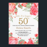 Red Blommigt Surprise 50:e födelsedagen Guld Glitt Inbjudningar<br><div class="desc">Röd Blommigt Överraskning 50:e födelsedagsinbjudan till kvinnor. Vattenfärgad botanisk Blommigt blomma. Guld Glitter. Rosa Peonies Blommigt Flowers. Vuxen Birthday. Om du vill göra ytterligare anpassningar klickar du på knappen "Anpassa" och användor verktyg som är utformat för att ändra mallen.</div>