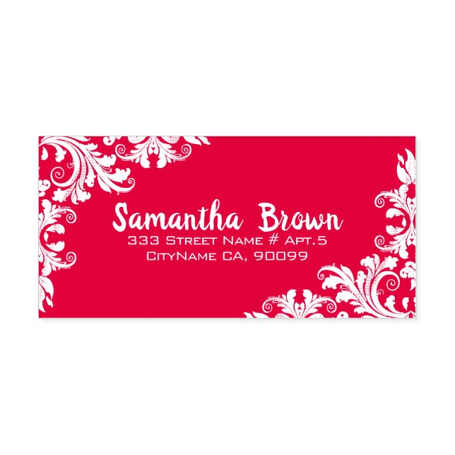 Red Blommigt Swirls Självfärgande Stämpel (Design)