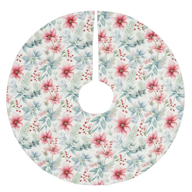 Red Blommigt Träd Skirt Julgransmatta Borstad Polyester (Framsidan)