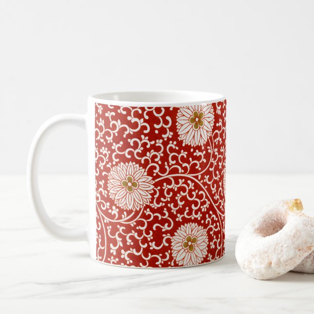 Red Blommigt Vibrant Ornate Classic Mönster Kaffemugg (Med munk)