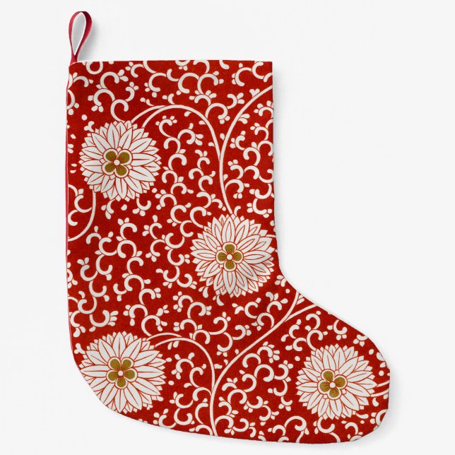 Red Blommigt Vibrant Ornate Classic Mönster Liten Julstrumpa (Framsidan)