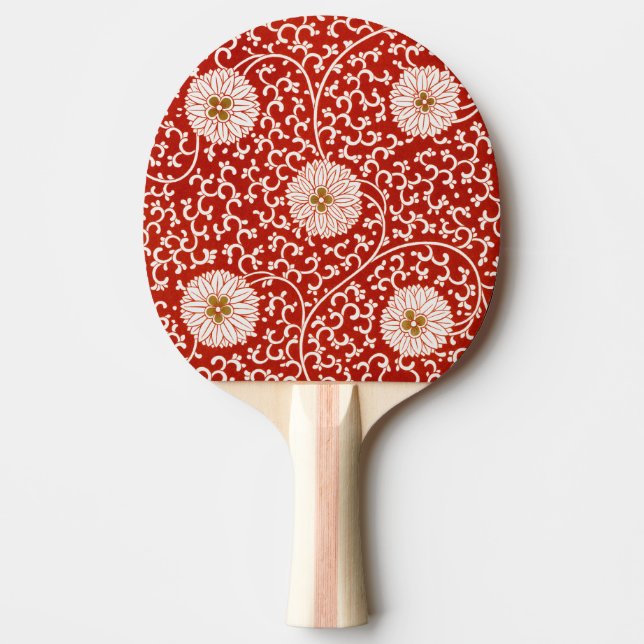 Red Blommigt Vibrant Ornate Classic Mönster Pingisracket (Framsidan)