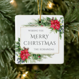 Red Blommigt Watercolor-Helgdag Jul Julgransprydnad Keramik