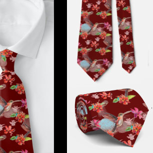 Red Blommigt Watercolor Hummingbird Flowers Neck T Slips