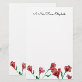 Red Blommigt Watercolor Personlig Stationery Brevpapper