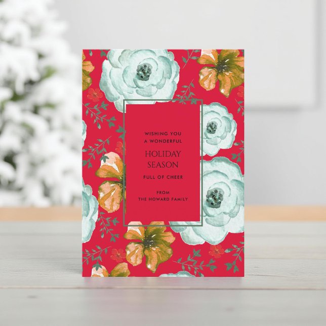 Red Blommigt Watercolor Ro botaniskt Helgdag Card (Skapare uppladdad)