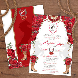 Red Blommigt Western Charro Quinceañera Inbjudningar