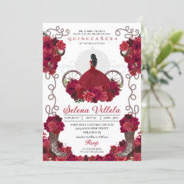 Red Blommigt Western Cowgirl Boots Quinceanera Inbjudningar