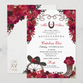 Red Blommigt Western Ranchero Quinceanera Inbjudningar