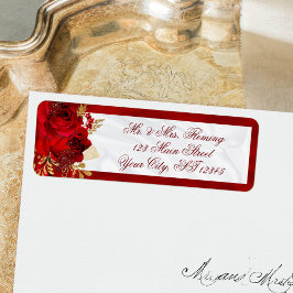 Red Blommigt White Satin Bröllop Returadress Returadress Etikett