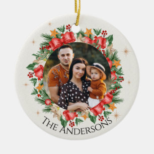 Red Blommigts Family Photo God jul Julgransprydnad Keramik