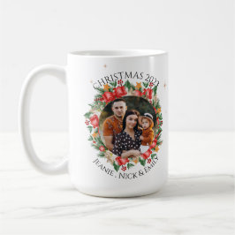 Red Blommigts Family Photo God jul Kaffemugg