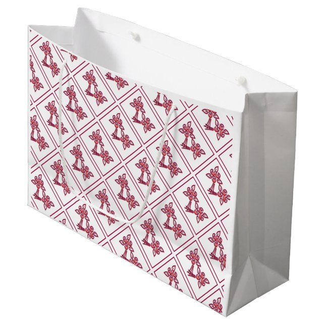 Red Blommönster Gift Bag (Framsidan Vinklad)