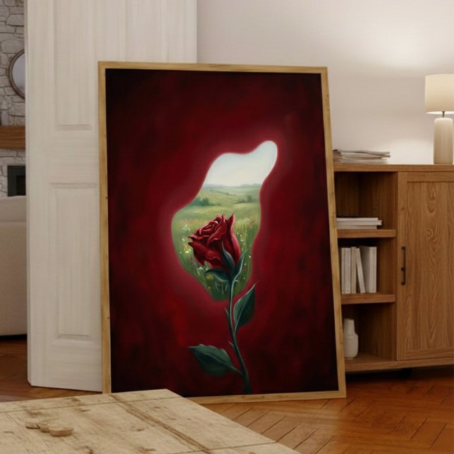 Red Bloom Window – Surreal Floral Wall Art Print Poster (Skapare uppladdad)