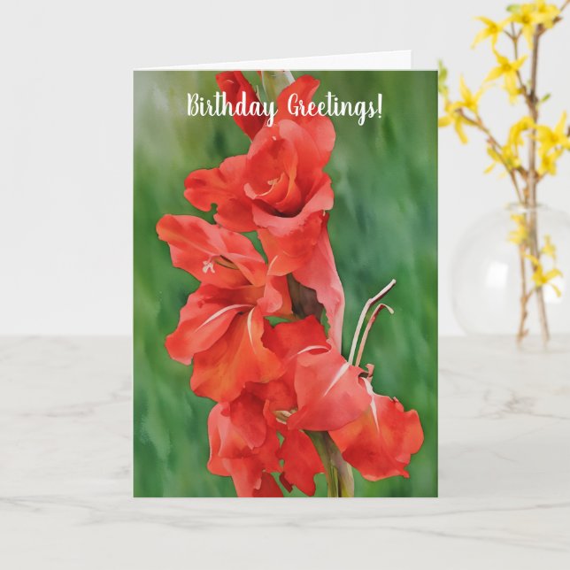 Red Blooming Gladiolus Flowers Art Birthday Kort (Gul blomma)