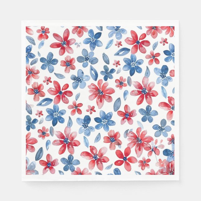 Red Blue 4:e juli Blommigt Napkin Pappersservett (Framsidan)