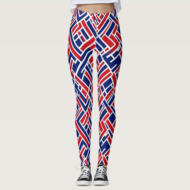 Red Blue Abstrakt Mönster Leggings (Framsida)