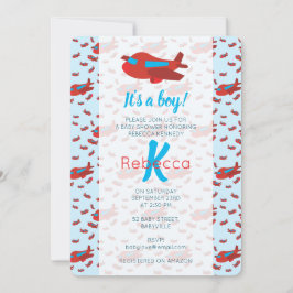 Red Blue Airplane Mönster Boy Baby Shower Inbjudningar