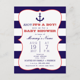 Red + Blue Anchor + Rand Boy Shower Inbjudningar