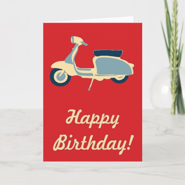 Red Blue and Cream Retro Scooter Birthday Card Kort (Framsida)