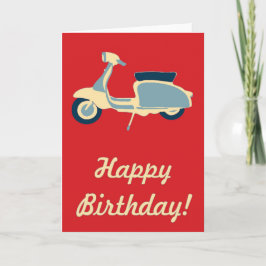 Red Blue and Cream Retro Scooter Birthday Card Kort