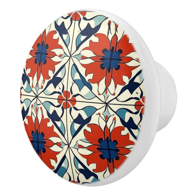 Red Blue and Off White Pattern  Knopp (Höger)