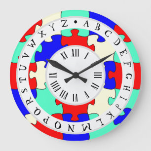Red, Blue and White Jigszawa och English Alphabet Stor Klocka