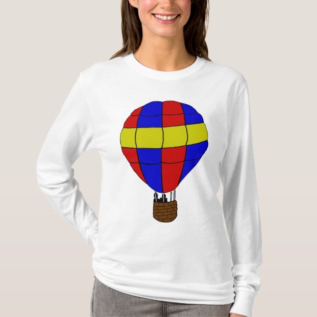 Red Blue and Yellow Hot Air Balloon T Shirt (Framsida)