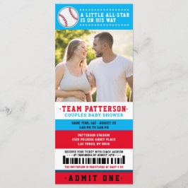 Red Blue Baseball Biljett Par Baby Shower Photo Inbjudningar