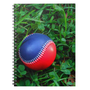 Red & Blue Baseball med vit slitning Anteckningsbok