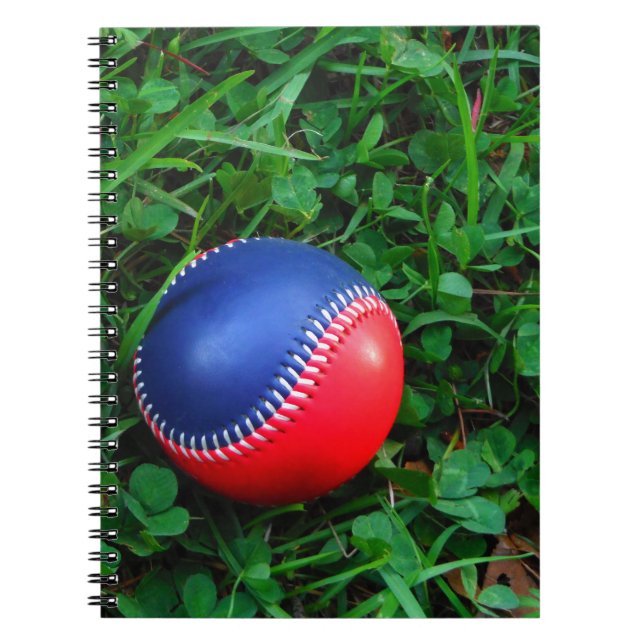 Red & Blue Baseball med vit slitning Anteckningsbok (Framsidan)