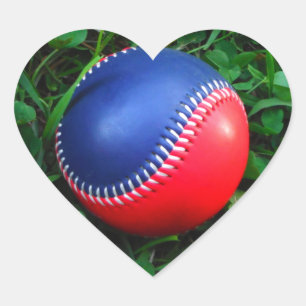 Red & Blue Baseball med vit slitning Hjärtformat Klistermärke