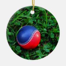 Red & Blue Baseball med vit slitning Julgransprydnad Keramik