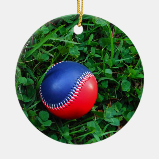Red & Blue Baseball med vit slitning Julgransprydnad Keramik (Framsidan)