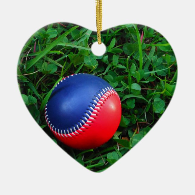 Red & Blue Baseball med vit slitning Julgransprydnad Keramik (Framsidan)