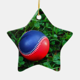 Red & Blue Baseball med vit slitning Julgransprydnad Keramik