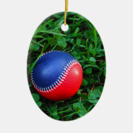 Red & Blue Baseball med vit slitning Julgransprydnad Keramik