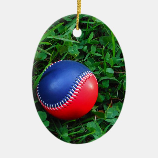 Red & Blue Baseball med vit slitning Julgransprydnad Keramik (Framsidan)