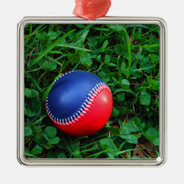 Red & Blue Baseball med vit slitning Julgransprydnad Metall
