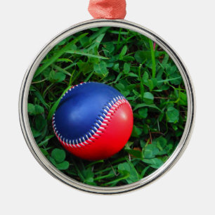 Red & Blue Baseball med vit slitning Julgransprydnad Metall